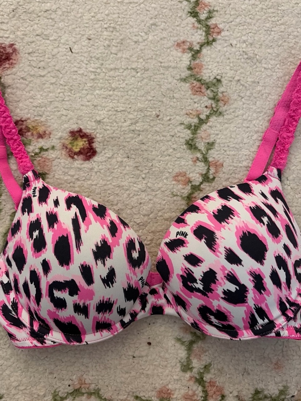 Victoria's Secret PINK Leopard Print Push-Up Bra in Hot Pink & Black